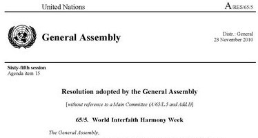 World Interfaith Harmony Week – UN General Assembly Resolution 65/5