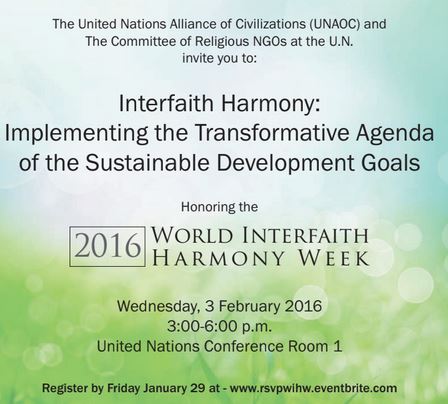 Interfaith Harmony: Implementing Sustainable Development Goals, 3 February 2016